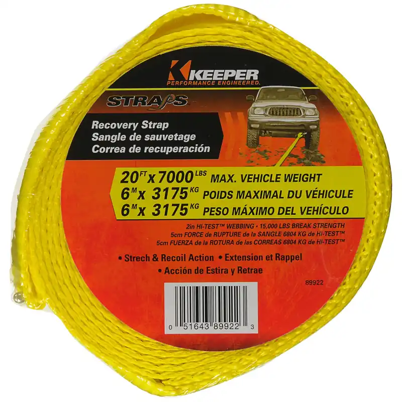 Keeper 2 In. W X 20 Ft. L Yellow Vehicle Recovery Strap 7000 Lb 1 Pk