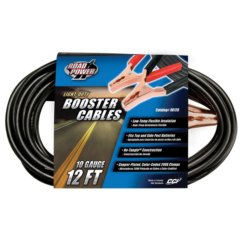 12‘ 10 Gauge 200 Amp Booster Cable With Copper-plated Clamps