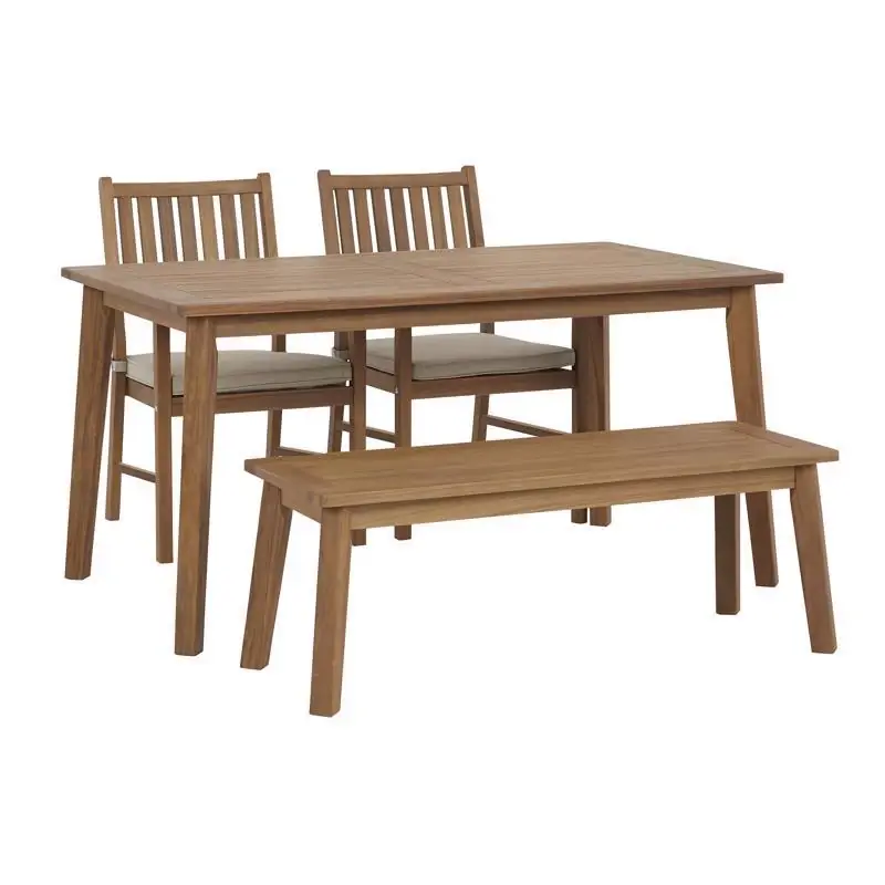 Janiyah 4 Piece Light Brown Wood Dining Set With Beige Cushions