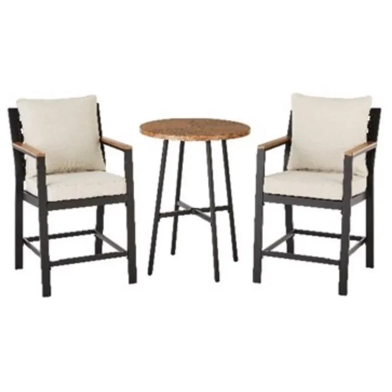 Black Steel 3‑Piece Balcony Set With Gray Cushions – Weather‑Resistant Outdoor Seating For Two
