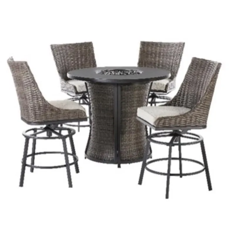 Living Accents Sterling Black Steel 5‑Piece High Dining Fire Pit Set