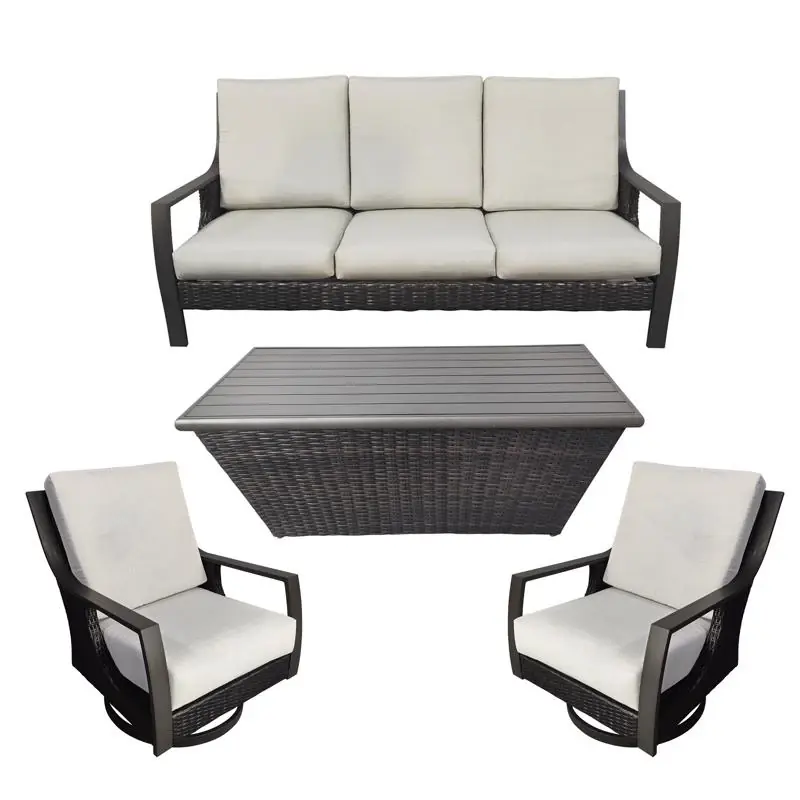 Maxfield Brown Wicker Frame Conversation Sofa With Beige Cushions