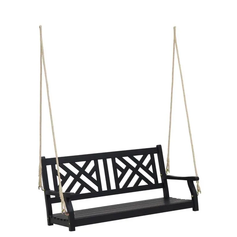 Black Wooden Two‑Seat Porch Swing – Weather‑Resistant Outdoor Seating