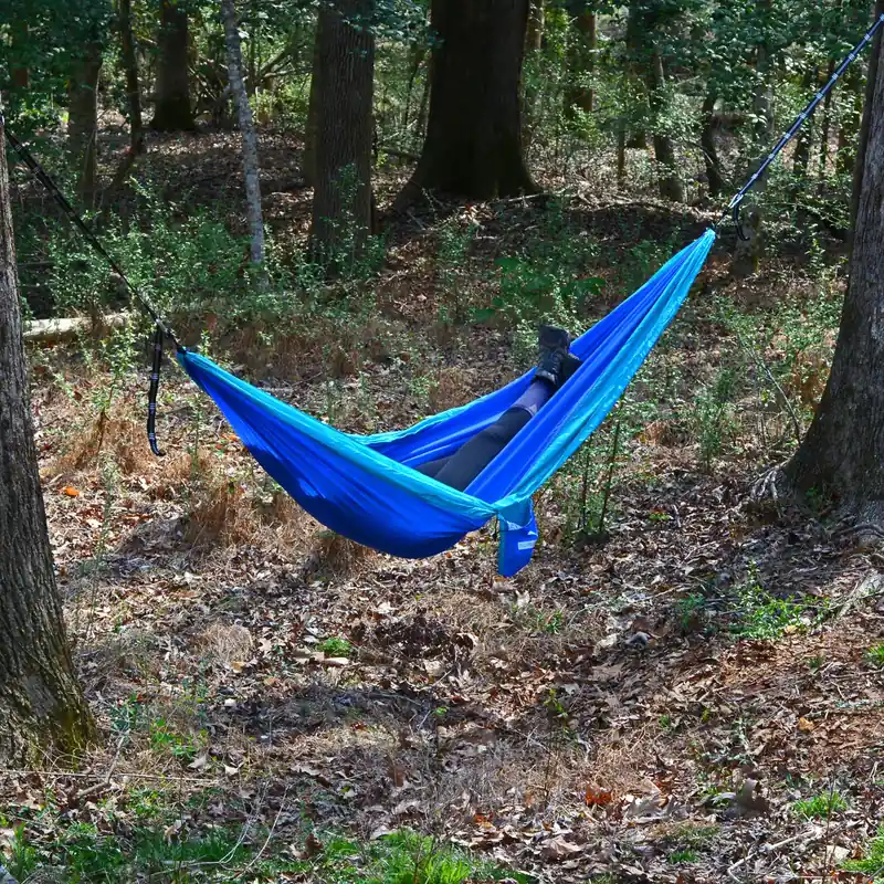 79 In. W X 10 Ft. L Blue Nylon Hammock With Hanging Straps