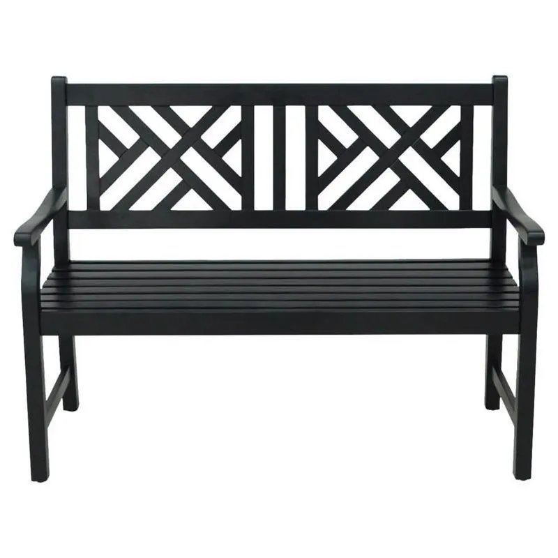 Black Wood Outdoor Bench – Weather‑Resistant 2‑Seat Patio Seating, 36×48×24 in.