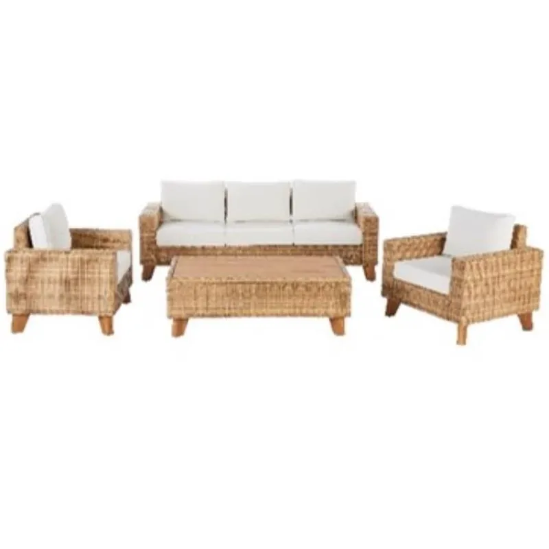 Living Accents Guinevere 4‑Piece Light Brown Wicker Deep Seating Set With Ivory Olefin Cushions