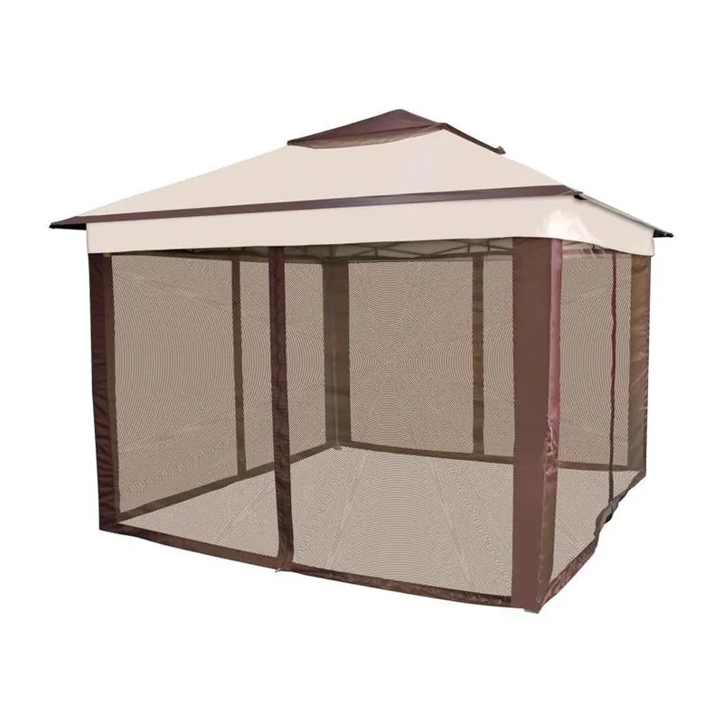 Crown Shade One Touch 13‑Foot Instant Gazebo With 150D Polyester Canopy & Screen – Brown/Kakhi