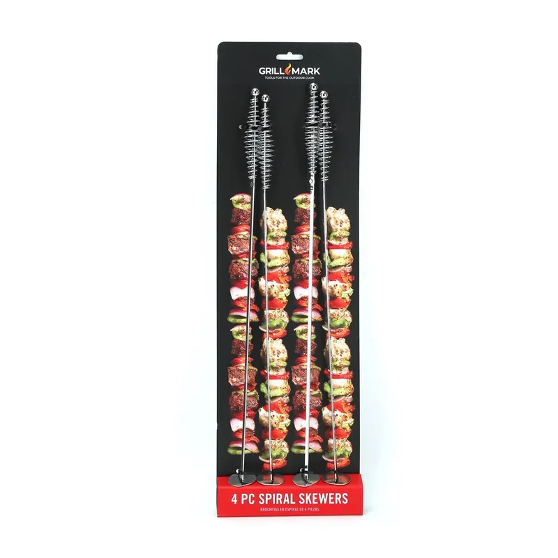 17 Inch Steel Spiral Skewers - Set Of 4 Durable Bbq Tools