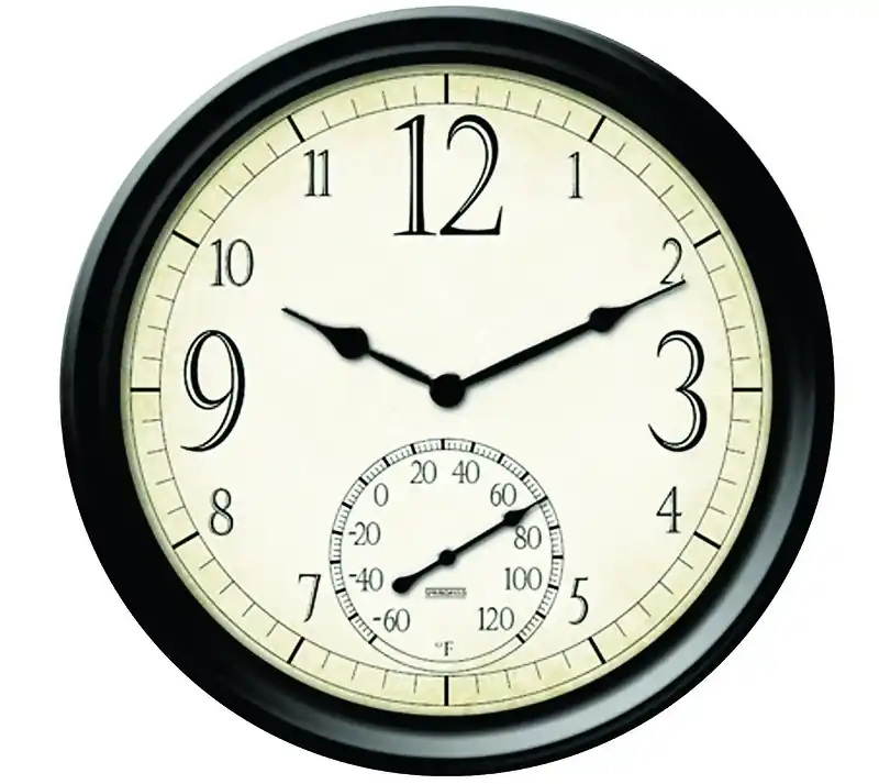 14 Inch Decorative Clock And Thermometer Combo - Black Plastic Frame