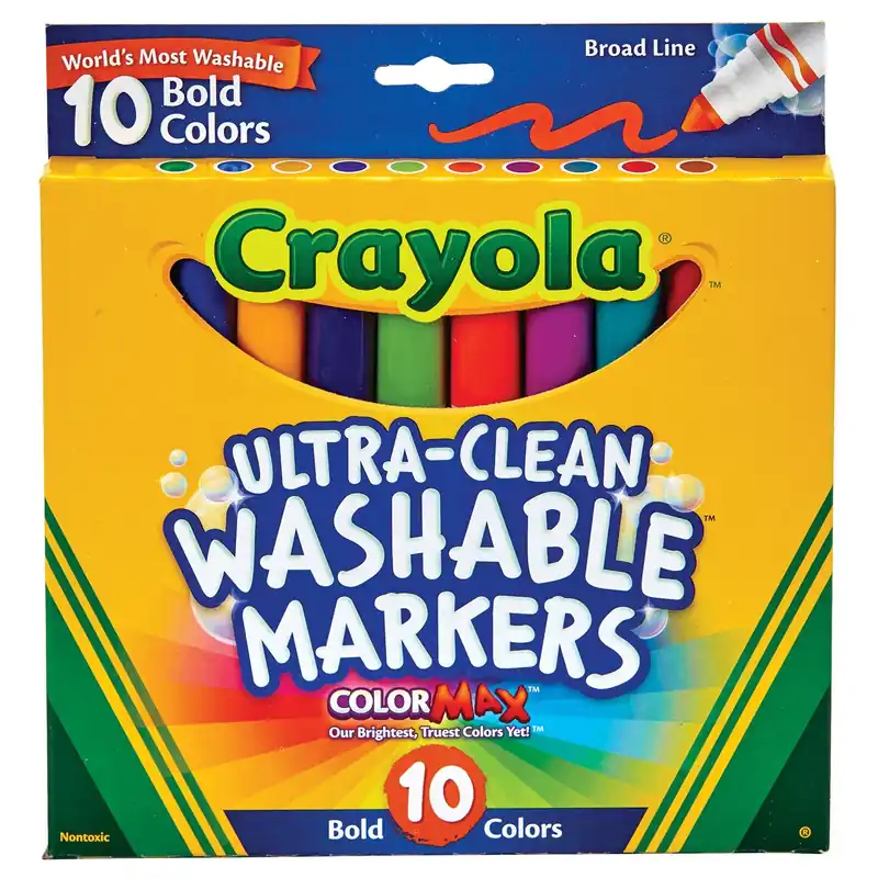 Crayola 58-7853 Ultra-Clean Color Max Broad Line Washable Markers - Bold Colors 10 Per Pack