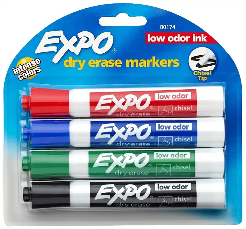 EXPO 1 Low Odor Assorted Color Dry Erase Markers 4 Pk