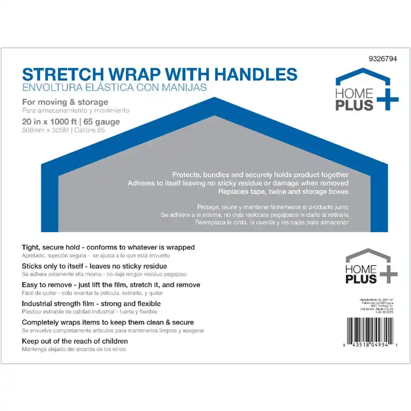 20 In. W X 1000 Ft. L Clear Stretch Film With Dual Extended Core Handles