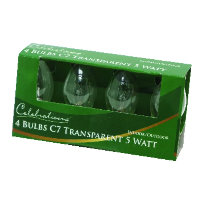 Celebrations Incandescent C7 Clear 4 Ct Replacement Christmas Light Bulbs 0.08 Ft.
