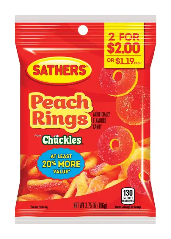 Sathers Chuckles Peach Rings Gummi Candy 3-3/4 Oz.