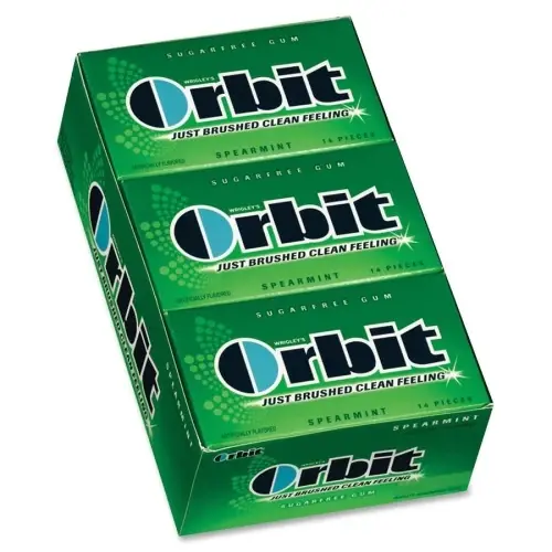 Spearmint Sugarless Chewing Gum - 14 Pieces Per Pack, 12 Packs Display