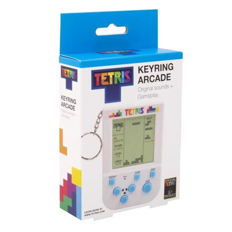 White Fizz Tetris Mini Arcade Keychain – Portable Puzzle Game
