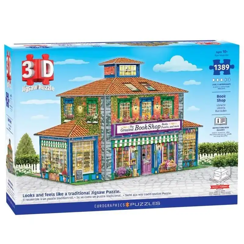 Eurographics 1389‑Piece 3D Bookstore Puzzle – Build A Miniature Shop