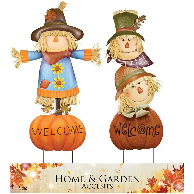 Alpine 35 In. Welcome Pumpkin And Scarecrow Yard Stake
