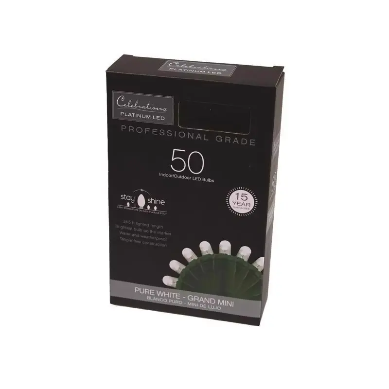 Platinum Led Mini Pure White 50 Count String Christmas Lights 25 Feet