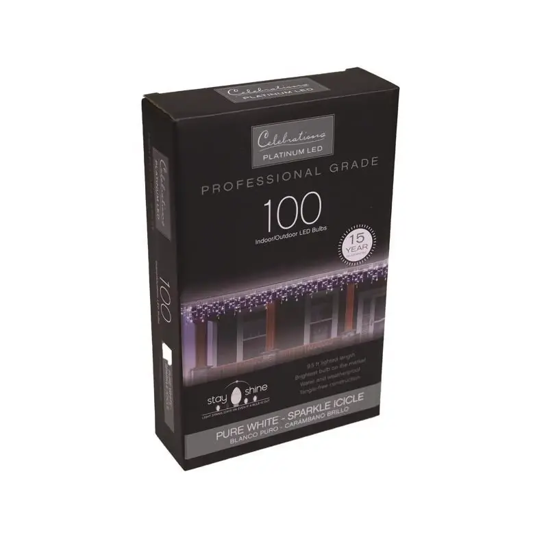 Platinum Led T5 Pure White 100 Count Icicle Christmas Lights 9.5 Feet