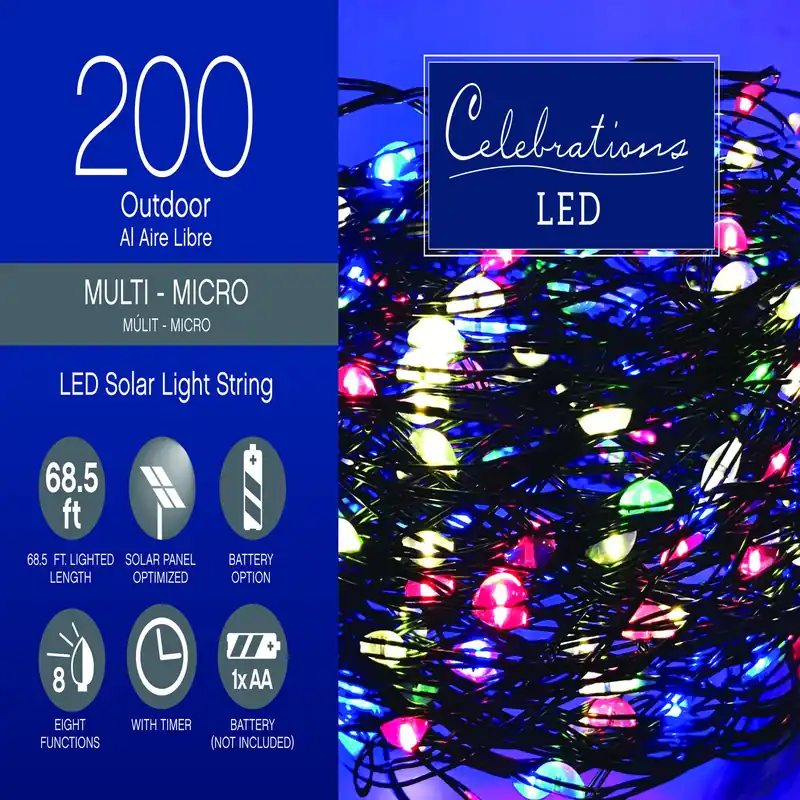 Celebrations LED Micro Multicolored 200 Ct String Christmas Lights 68.5 Ft.