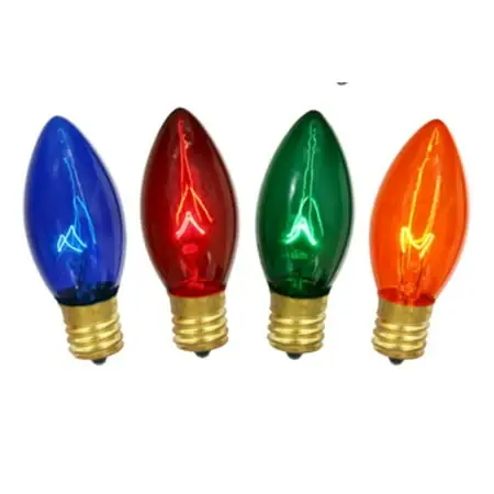Pack Of 4 Transparent Multi C7 Christmas Replacement 5W Light Bulbs