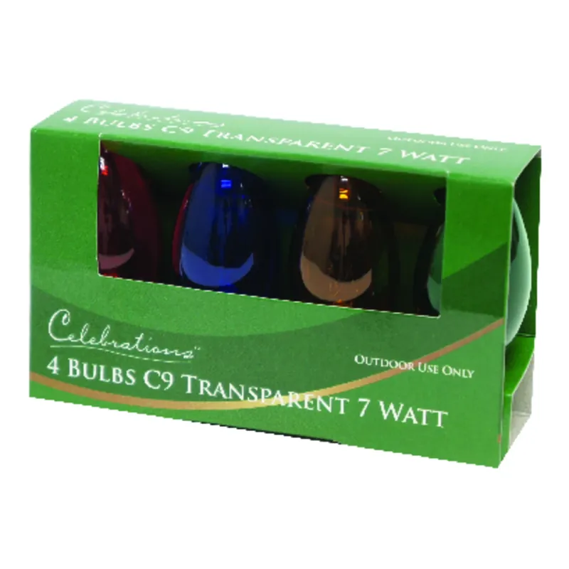 Celebrations Incandescent C9 Multicolored/Clear 4 Ct Replacement Christmas Light Bulbs 0.08 Ft.