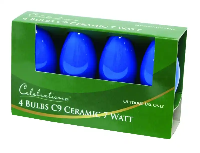Celebrations Incandescent C9 Blue 4 Ct Replacement Christmas Light Bulbs 0.08 Ft.