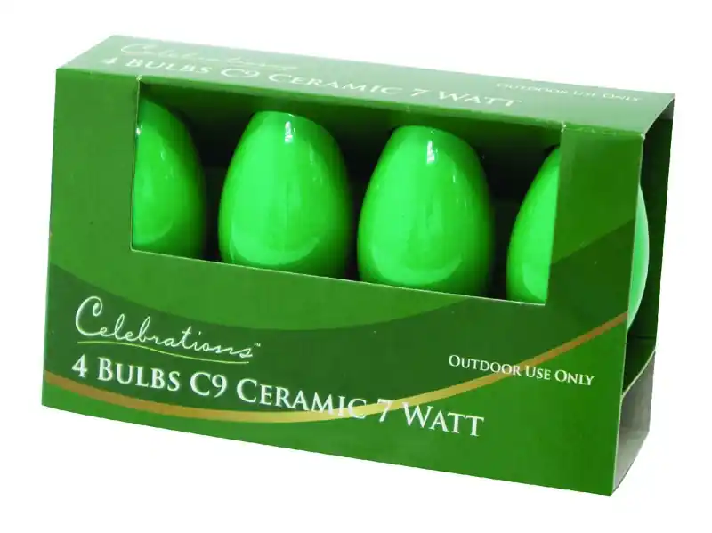 Celebrations Incandescent C9 Green 4 Ct Replacement Christmas Light Bulbs 0.08 Ft.