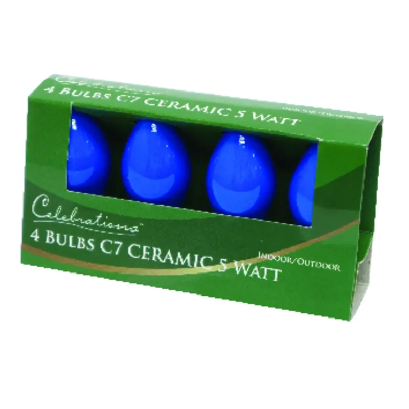 Celebrations Incandescent C7 Blue 4 Ct Replacement Christmas Light Bulbs 0.08 Ft.