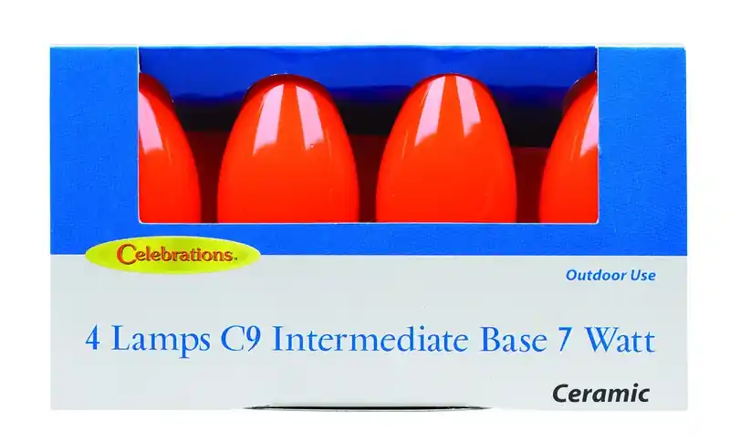 Celebrations Incandescent C9 Orange 4 Ct Replacement Christmas Light Bulbs 0.08 Ft.