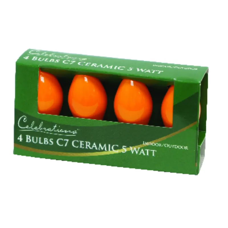 Celebrations Incandescent C7 Orange 4 Ct Replacement Christmas Light Bulbs 0.08 Ft.