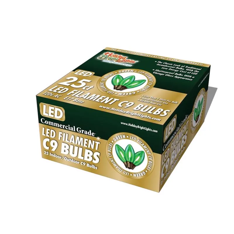 Holiday Bright Lights LED C9 Green 25 Ct Replacement Christmas Lights