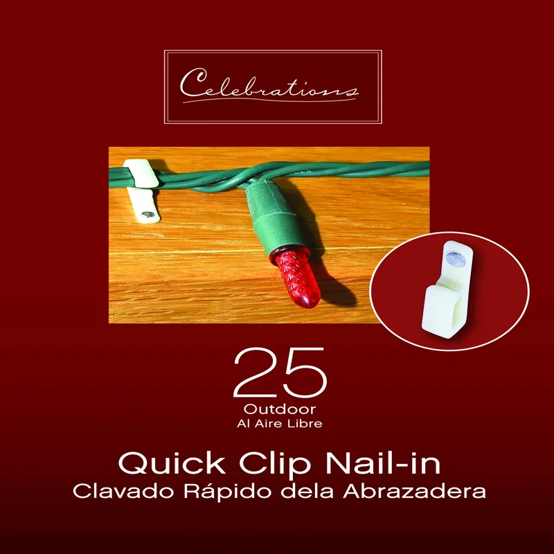 Outdoor Clip Nail-in Light Clips 25 Count For Holiday Decorating