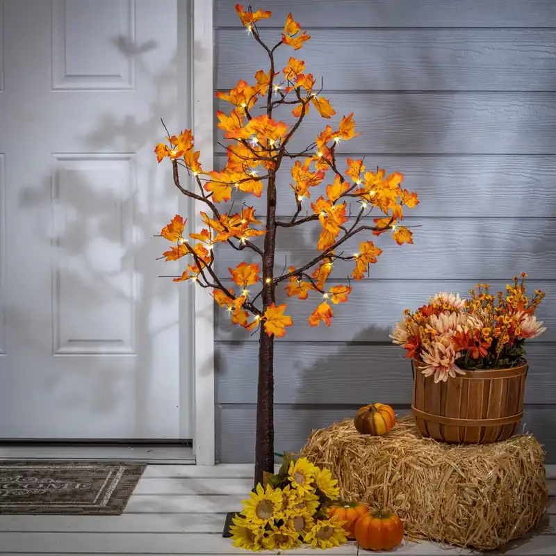 4 Ft. Tall Electric Lighted Maple Leaf Tree With 48 Warm White Led Lights