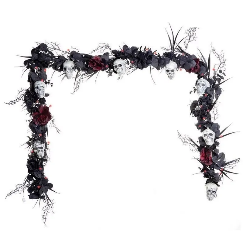 Red LED Skull Garland – 9‑Foot Battery‑Powered Halloween String Lights (50 LEDs)