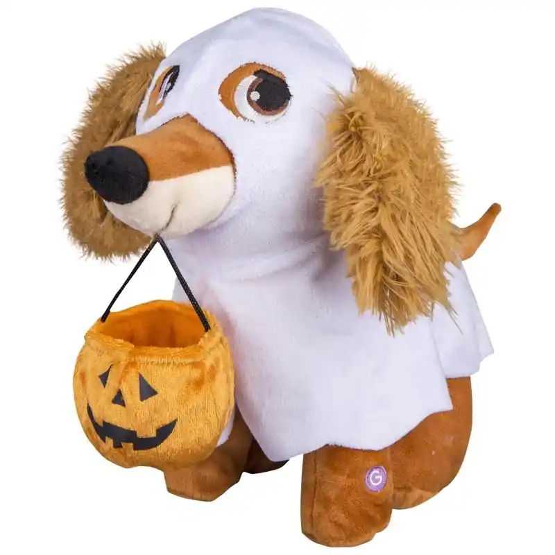 Gemmy Animated Musical Plush Ghost Dog Halloween Decor, 8.5 X 6 X 12 Inches
