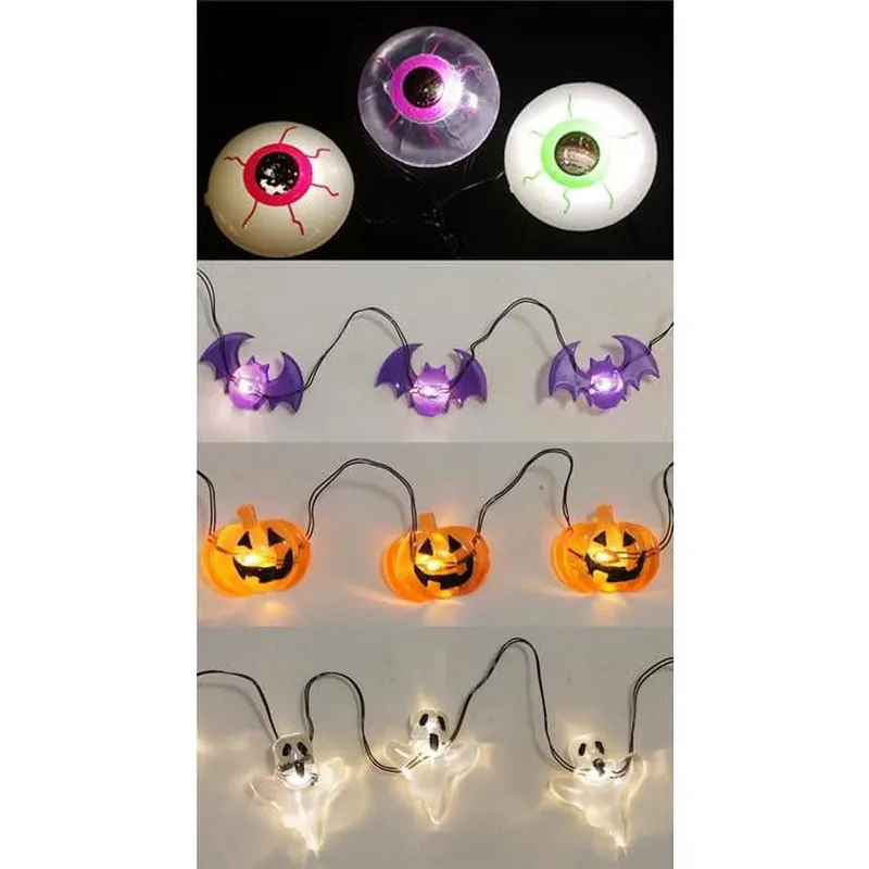 Warm White Led Prelit Eyeballs, Bats, Pumpkins, And Flying Ghosts Lights