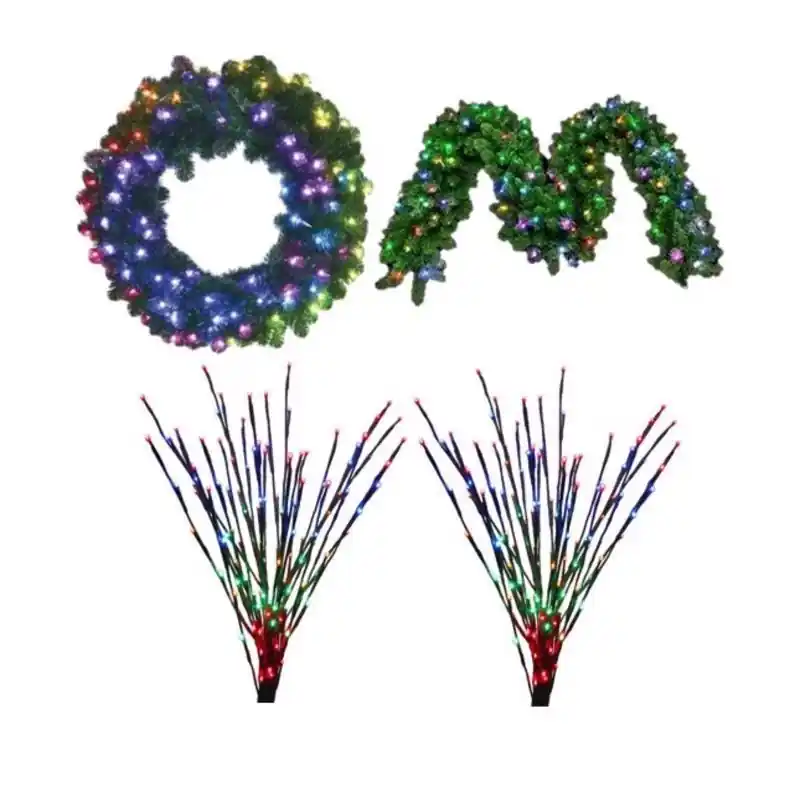 Celebrations Platinum Brilliant Led Prelit Rgbw Entryway Kit Wreath, Small Garland