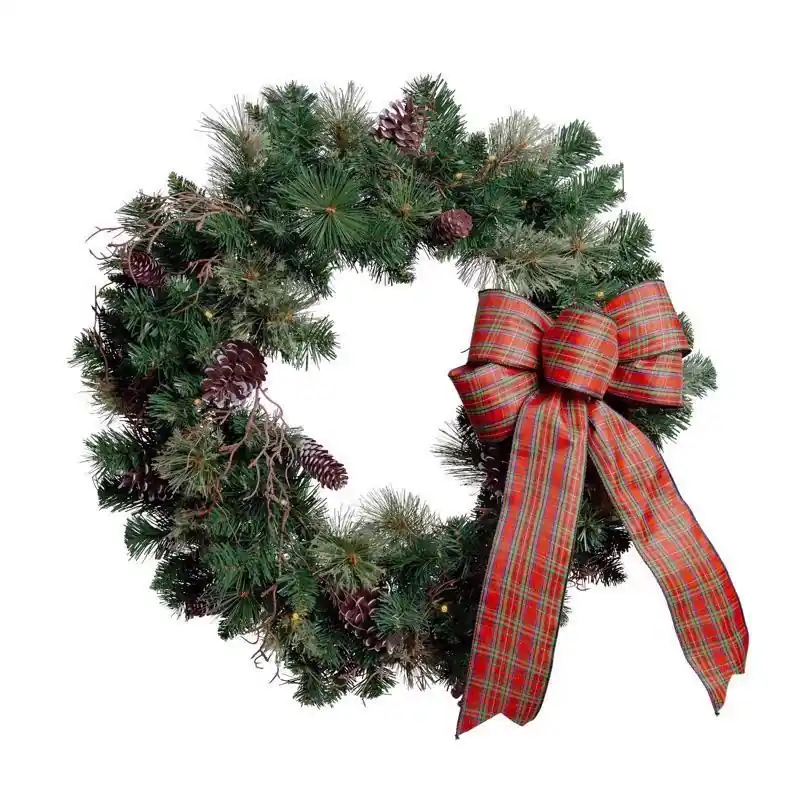 Celebrations 30 Inch Led Prelit Multicolored Twig Pine Bow Wreath