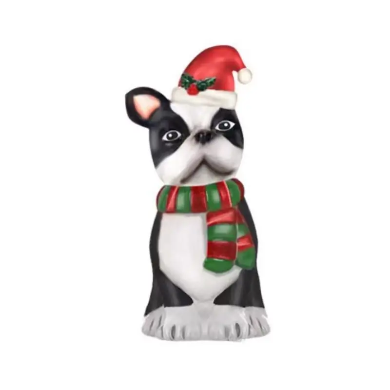 Alpine 24 Inch French Bulldog With Santa Hat Blow Mold Decoration