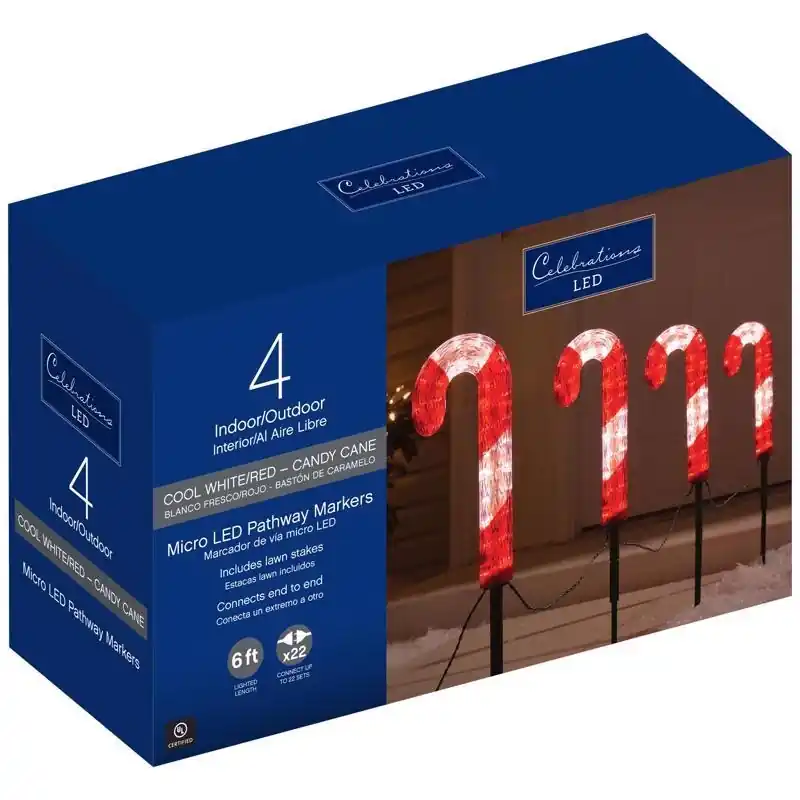 Celebrations Blue LED Red/White Cane Candy 12 In. Pathway Decor