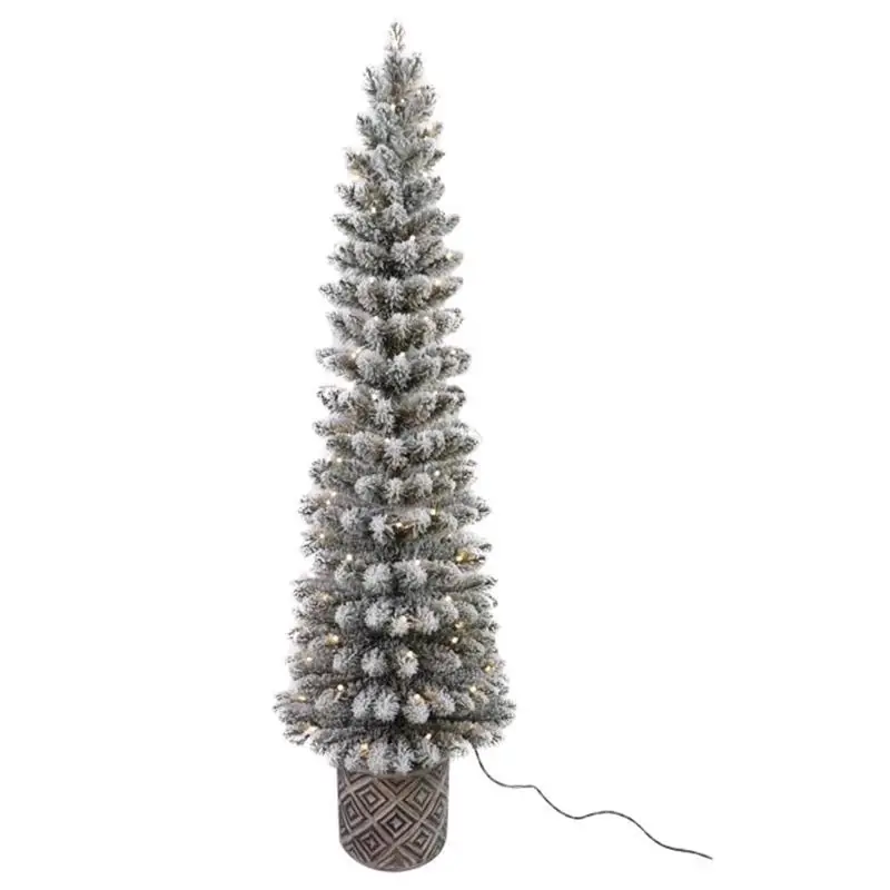 Celebrations 5 Ft. Slim LED 100 Ct Flocked Diamond Potted Color Changing Entrance Tree