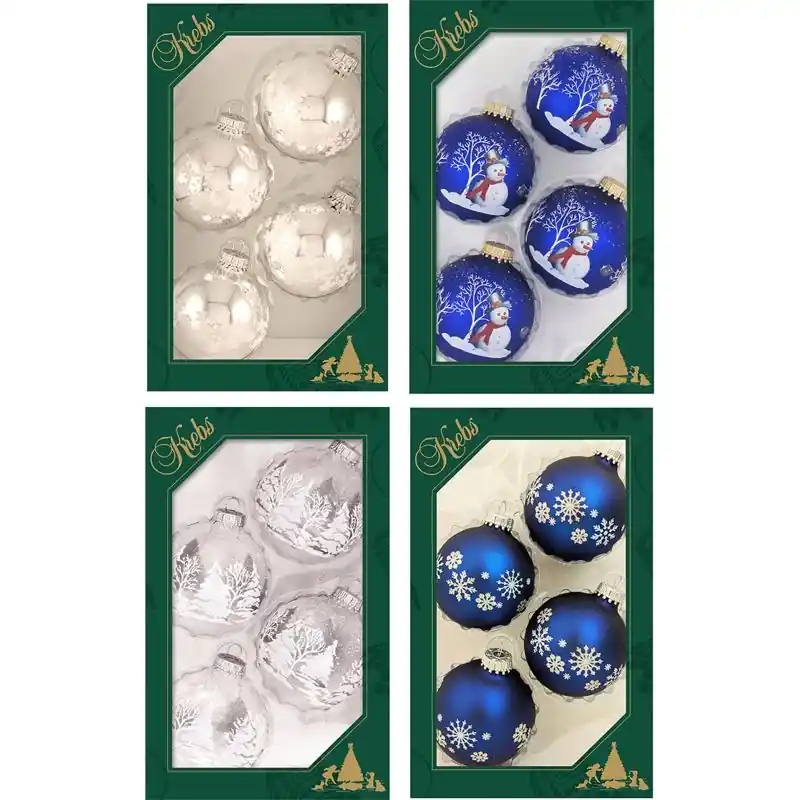 Blue, Silver, And White Ball Ornaments - Set Of 4