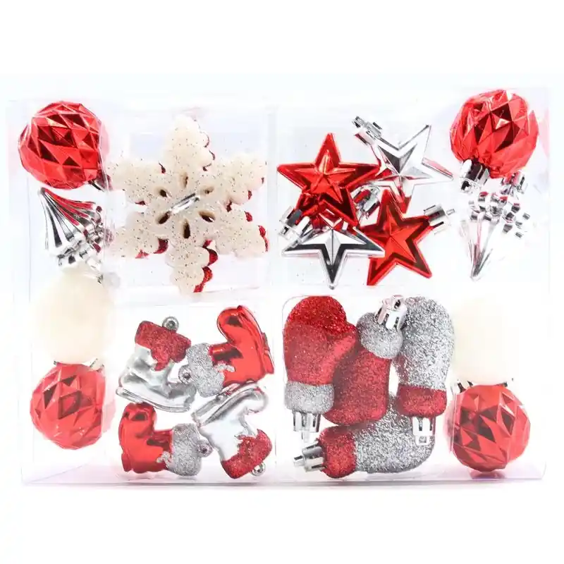 Celebrations Red Silver White Mini Assorted Plastic Christmas Ornaments
