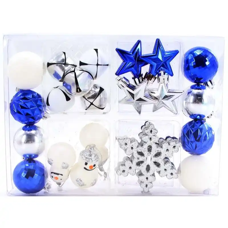 Celebrations Blue Silver White Mini Assorted Plastic Christmas Ornaments