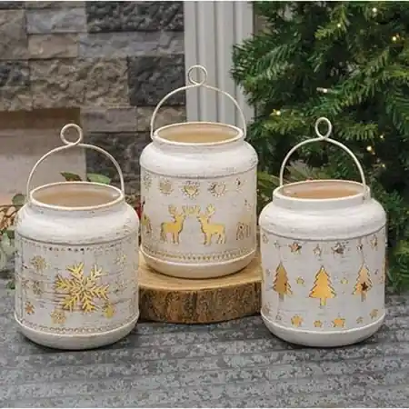 Led White Winter Scene Lantern 5.51 In. - Battery Operated Decorative Tabletop Decor