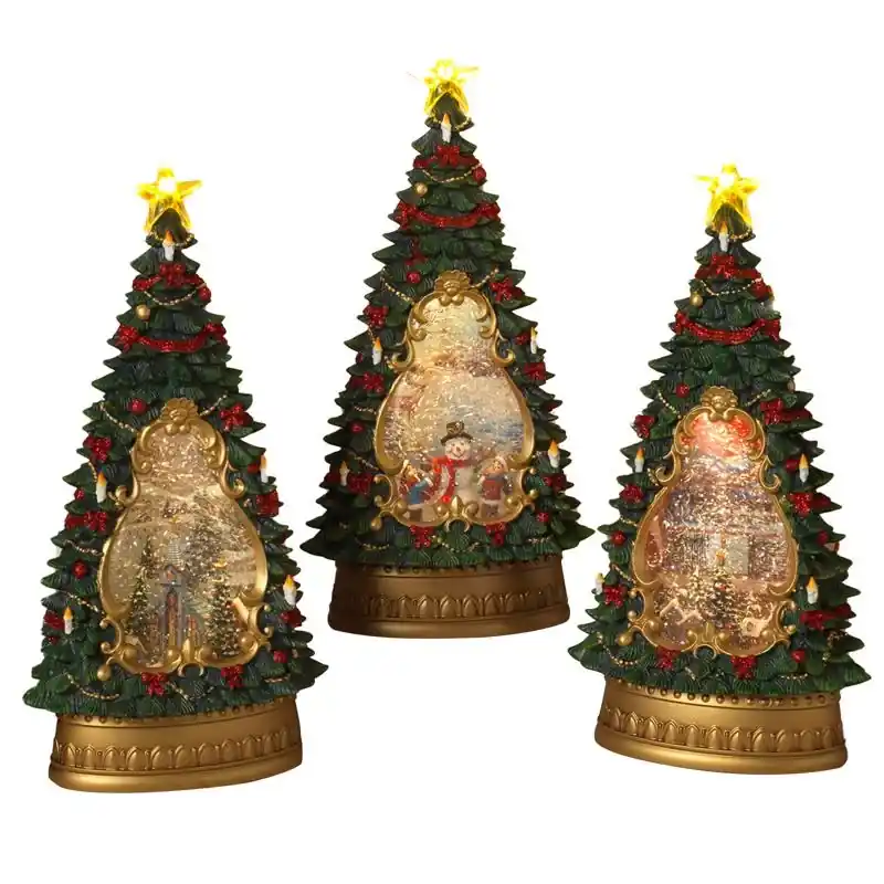 Assorted Christmas Water Globe Tree 13.5 In. - Battery Operated Tabletop Decor