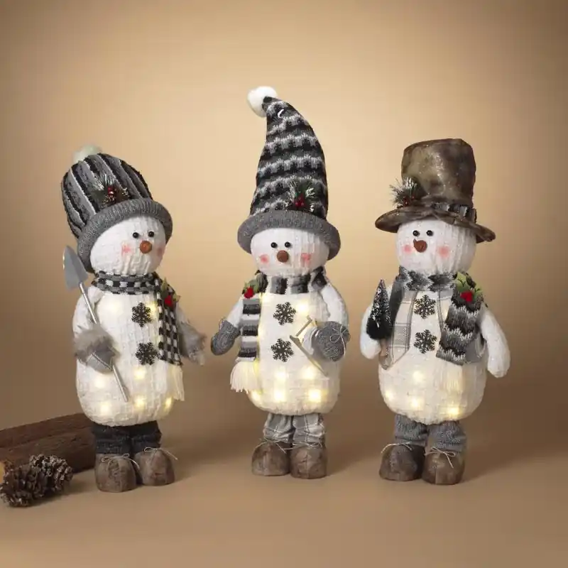 Gerson 22 Inch Assorted Lighted Plush Snowmen Table Decor, Battery Operated