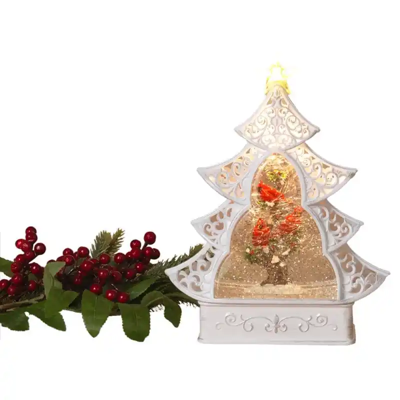 12 Inch Multicolored Lighted Spinning Cardinal Scene Water Globe Tree